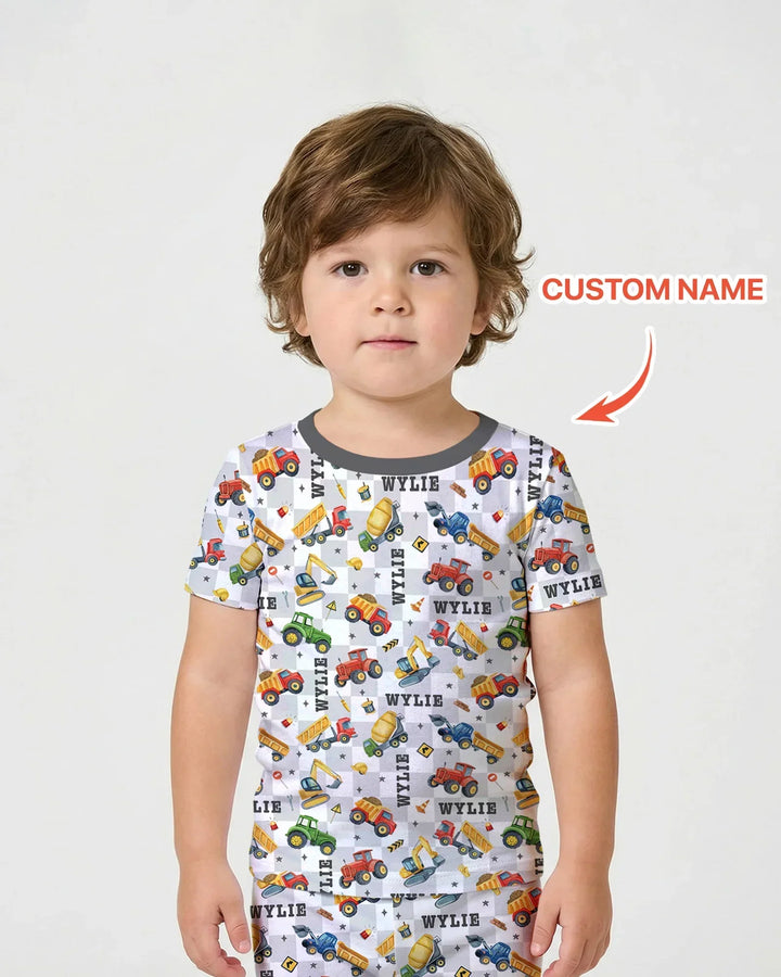 Under Construction Custom Name Bamboo Two Piece Short Sleeve Shorts Pajama Set