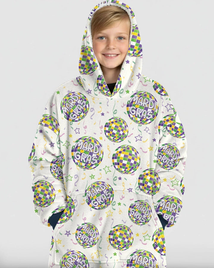 Mardi Gras Disco Ball Wearable Bamboo Blanket Hoodie