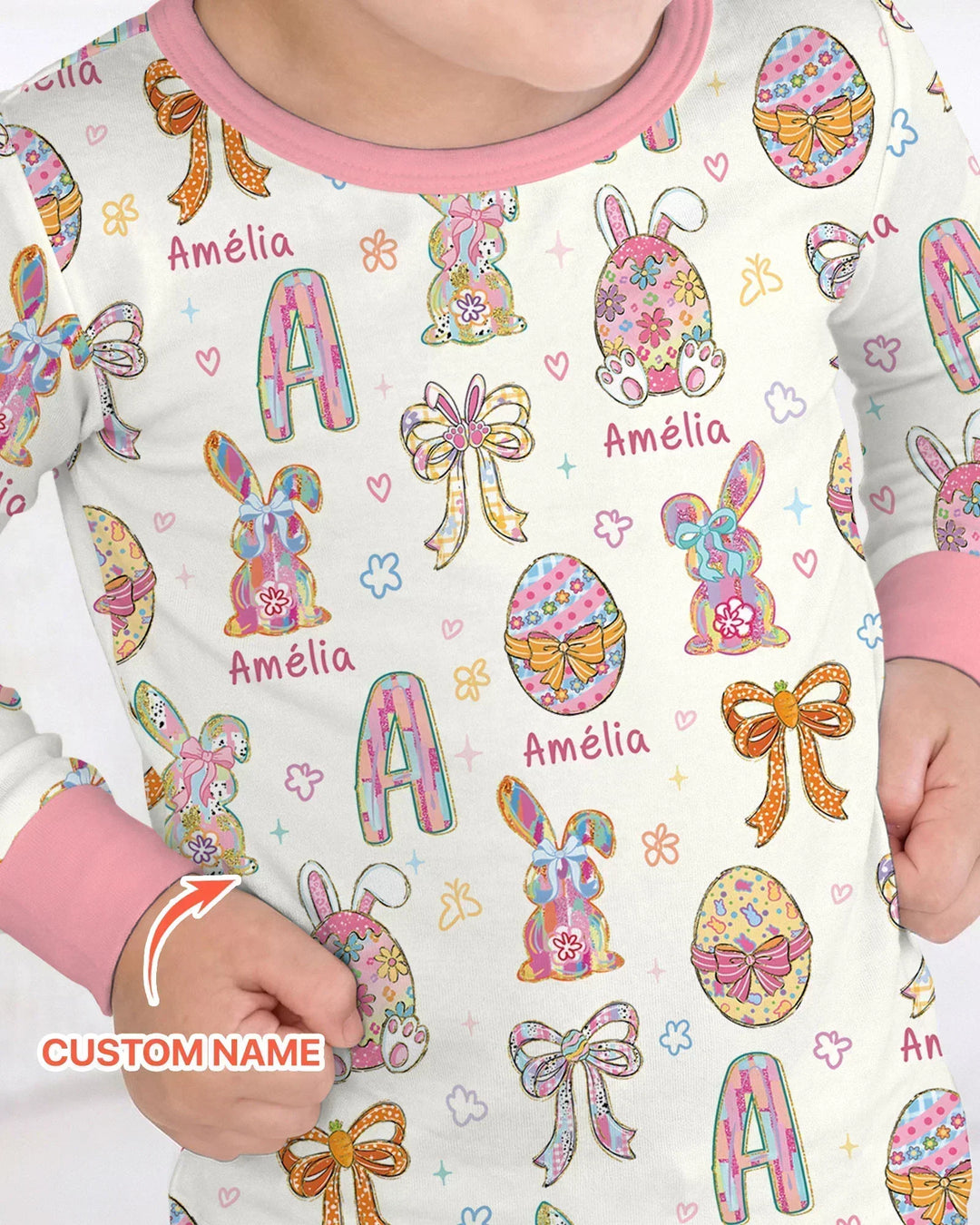 Happy Easter Custom Name Bamboo Two Piece Long Sleeve Pajama Set