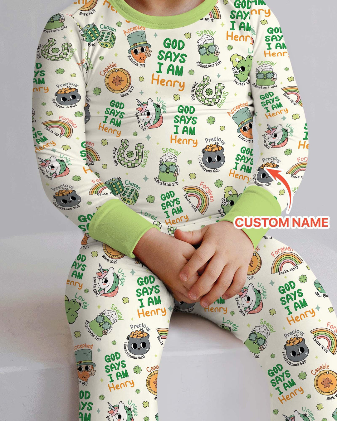 Personalized God Says I Am St. Patrick's Day Family Matching Bamboo Two Piece Long Sleeve Pajama Set