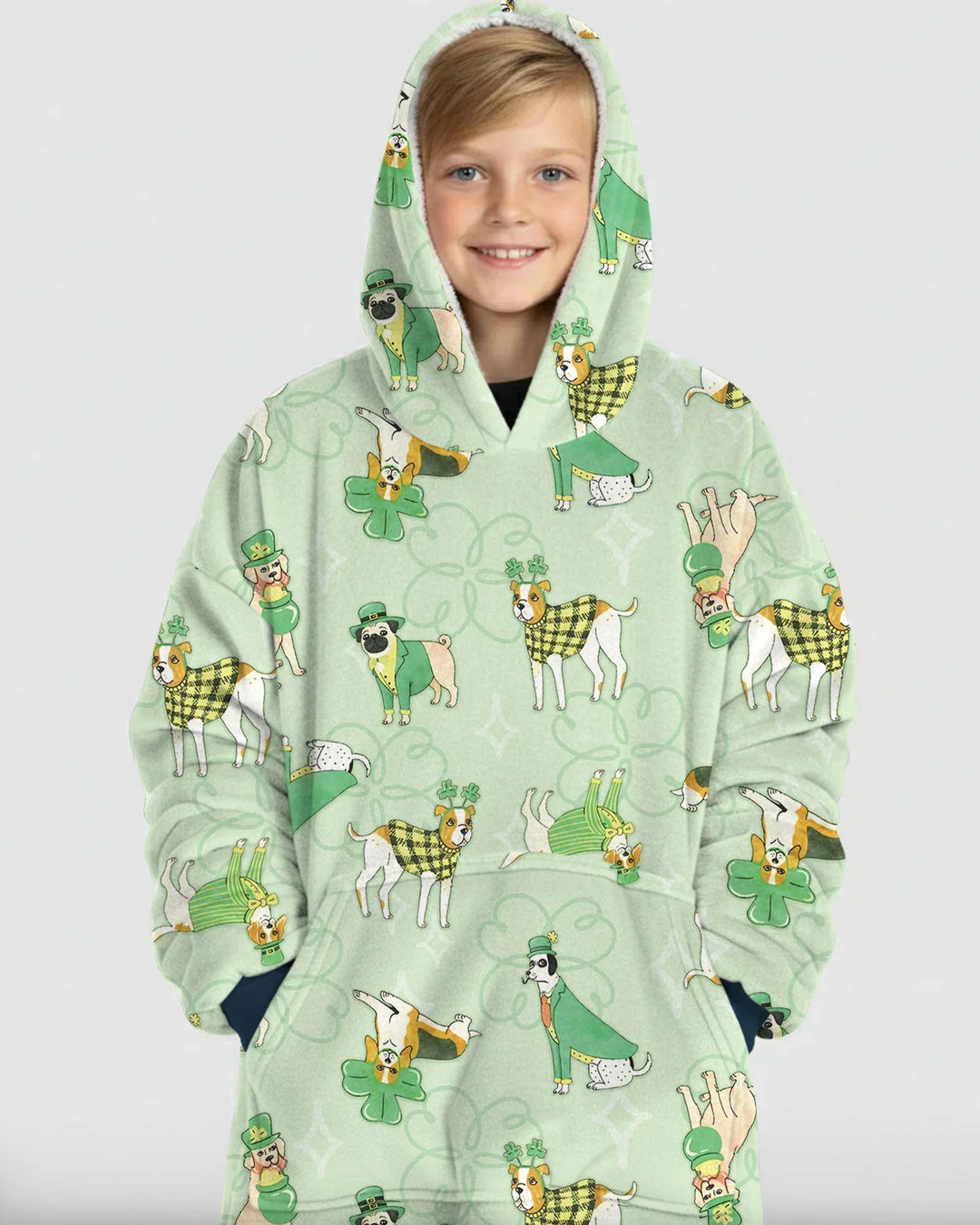 St. Patrick's Day Puppies Wearable Bamboo Blanket Hoodie