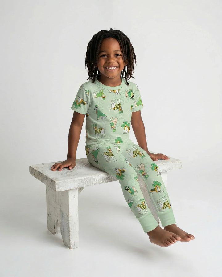 St. Patrick's Day Puppies Bamboo Two Piece Short Sleeve Pajama Set