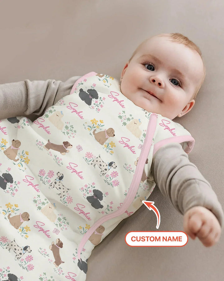 Custom Name Flower Dogs Bamboo Sleep Bag