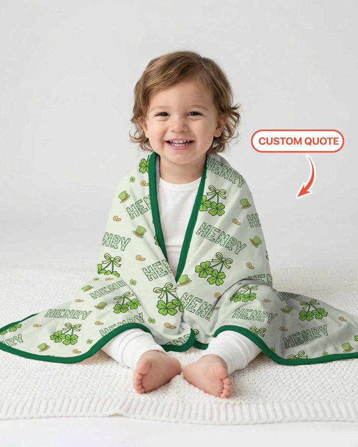 Custom Name Lucky Little Shamrock Bamboo Blanket