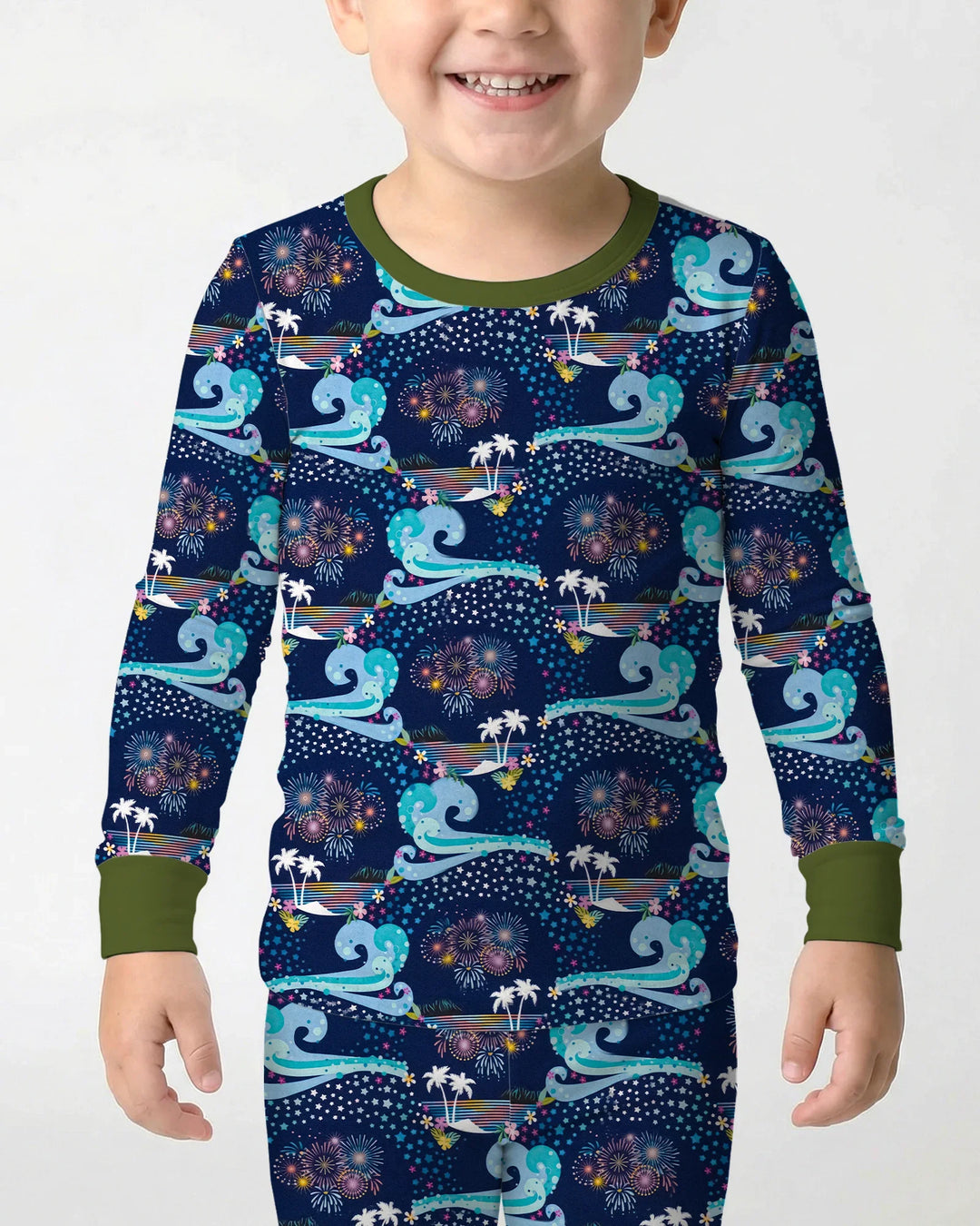 Starlit Surf Celebration Bamboo Two Piece Long Sleeve Pajama Set
