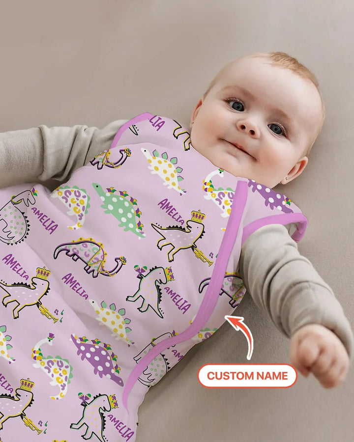Custom Name Mardi Gras Saurus Bamboo Sleep Bag