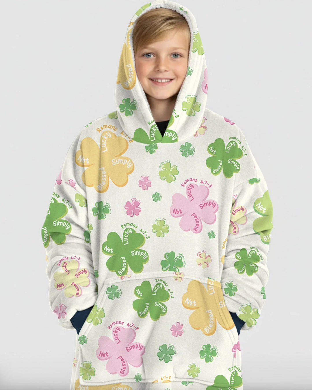 Shamrocks Print St. Patrick's Day Wearable Bamboo Blanket Hoodie