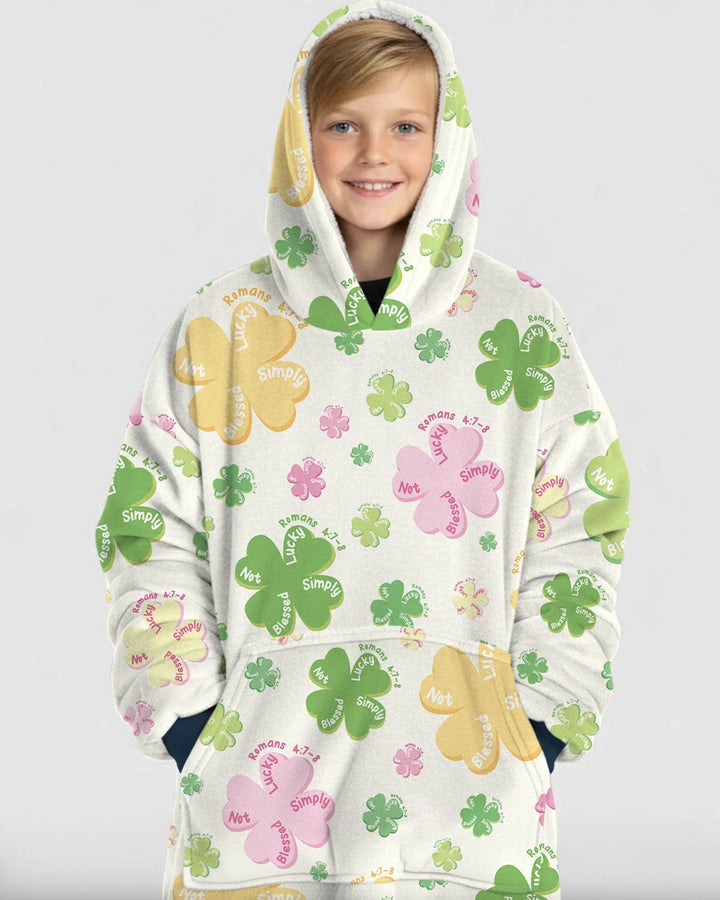 Shamrocks Print St. Patrick's Day Wearable Bamboo Blanket Hoodie