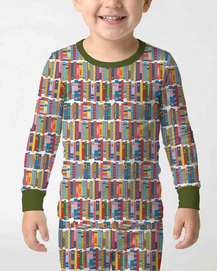 Rainbow Bookshelf Bamboo Two Piece Long Sleeve Pajama Set