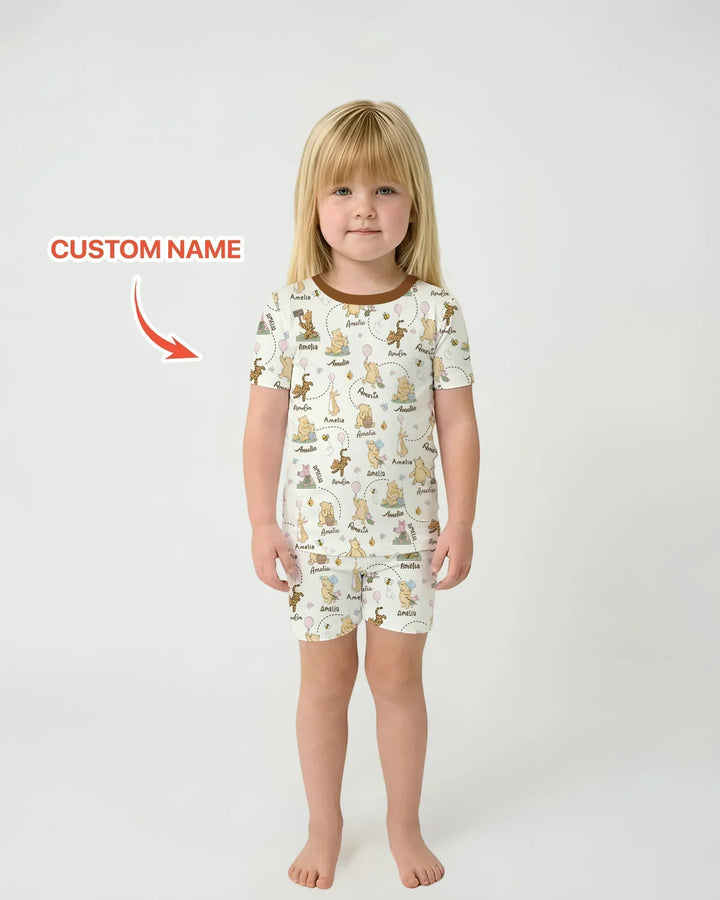 Once Upon A Bear Custom Name Bamboo Two Piece Short Sleeve Shorts Pajama Set
