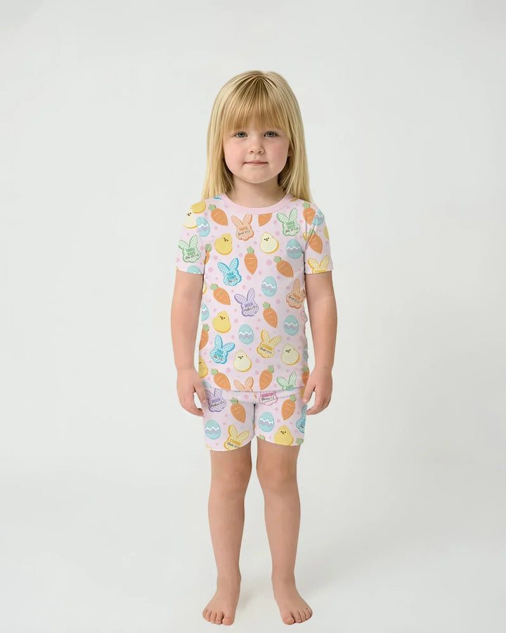 Easter Christian Bunny Bamboo Two Piece Short Sleeve Shorts Pajama Set