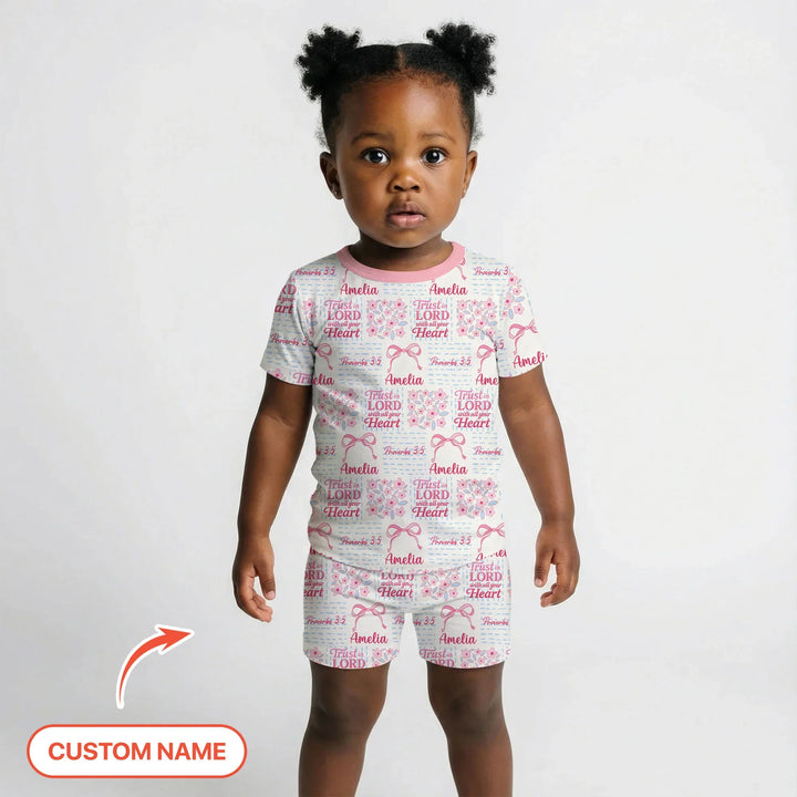 Trust The Lord With All Your Heart Custom Name Bamboo Two Piece Short Sleeve Shorts Pajama Set