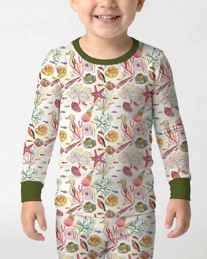 Tropical Reef Whimsy  Bamboo Two Piece Long Sleeve Pajama Set