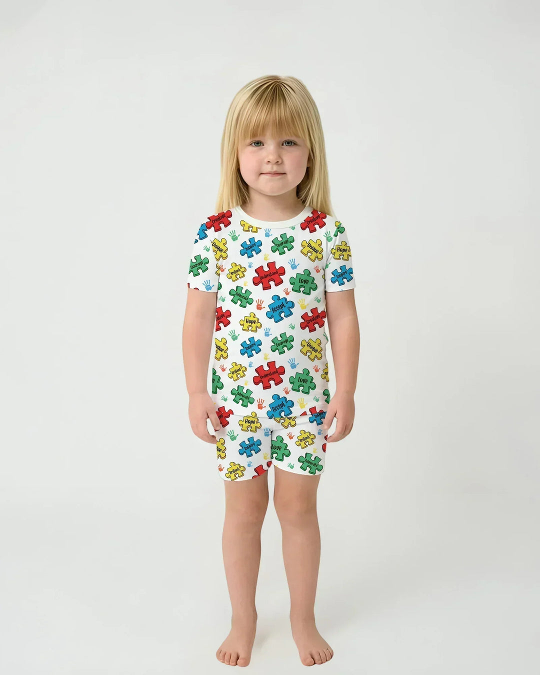 Puzzle You Are Bamboo Two Piece Short Sleeve Shorts Pajama Set