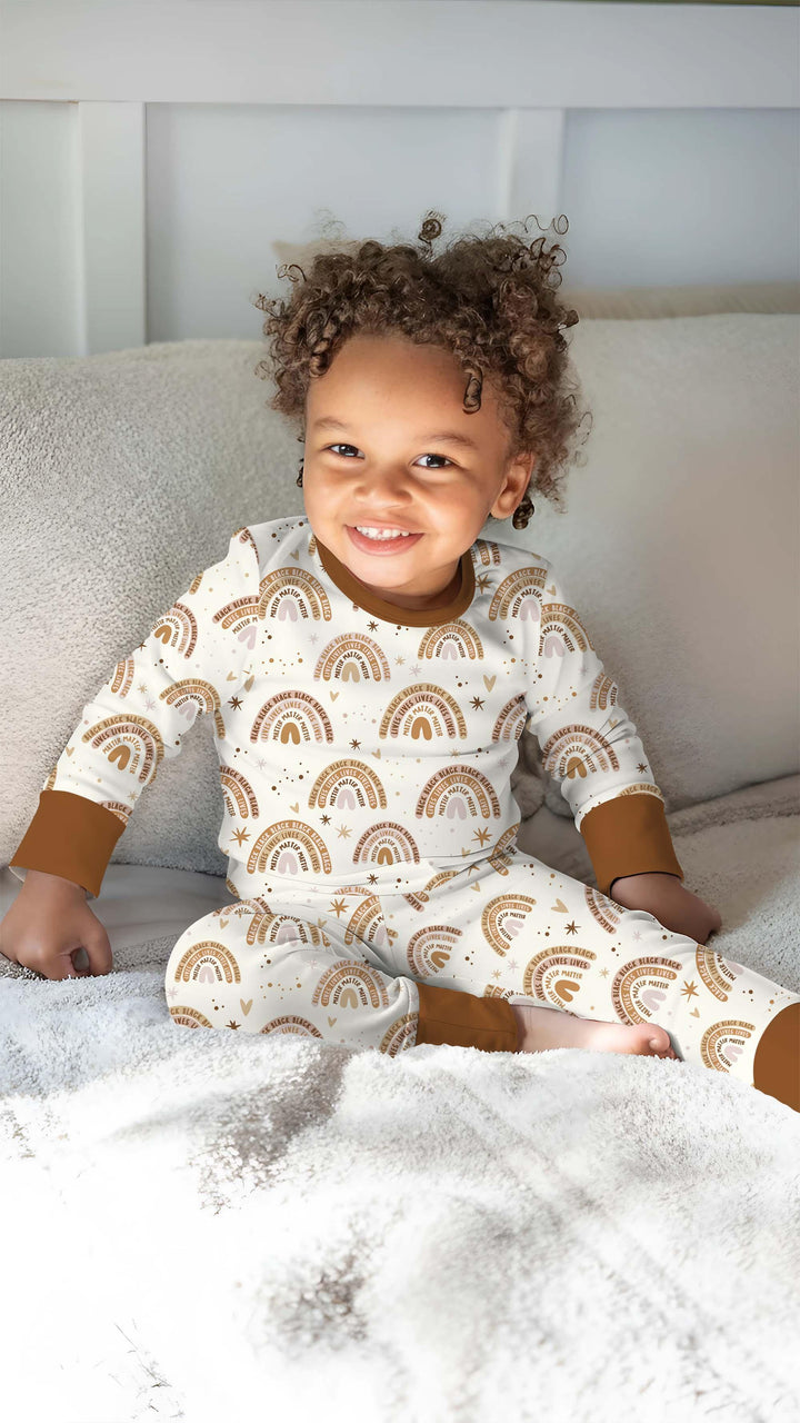 Back Lives Matter Rainbow Bamboo Two Piece Long Sleeve Pajama Set