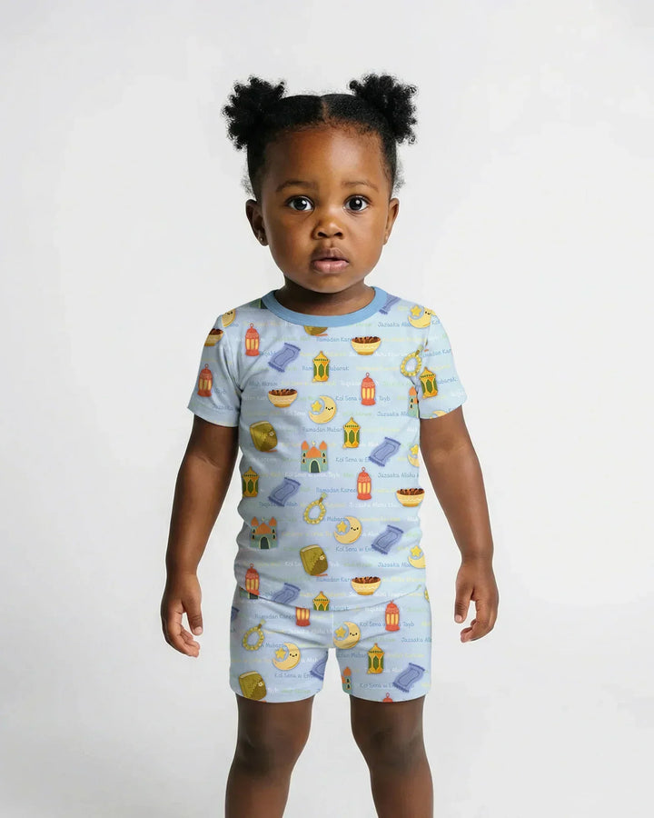 Ramadan Mubarak Family Matching Bamboo Two Piece Short Sleeve Shorts Pajama Set