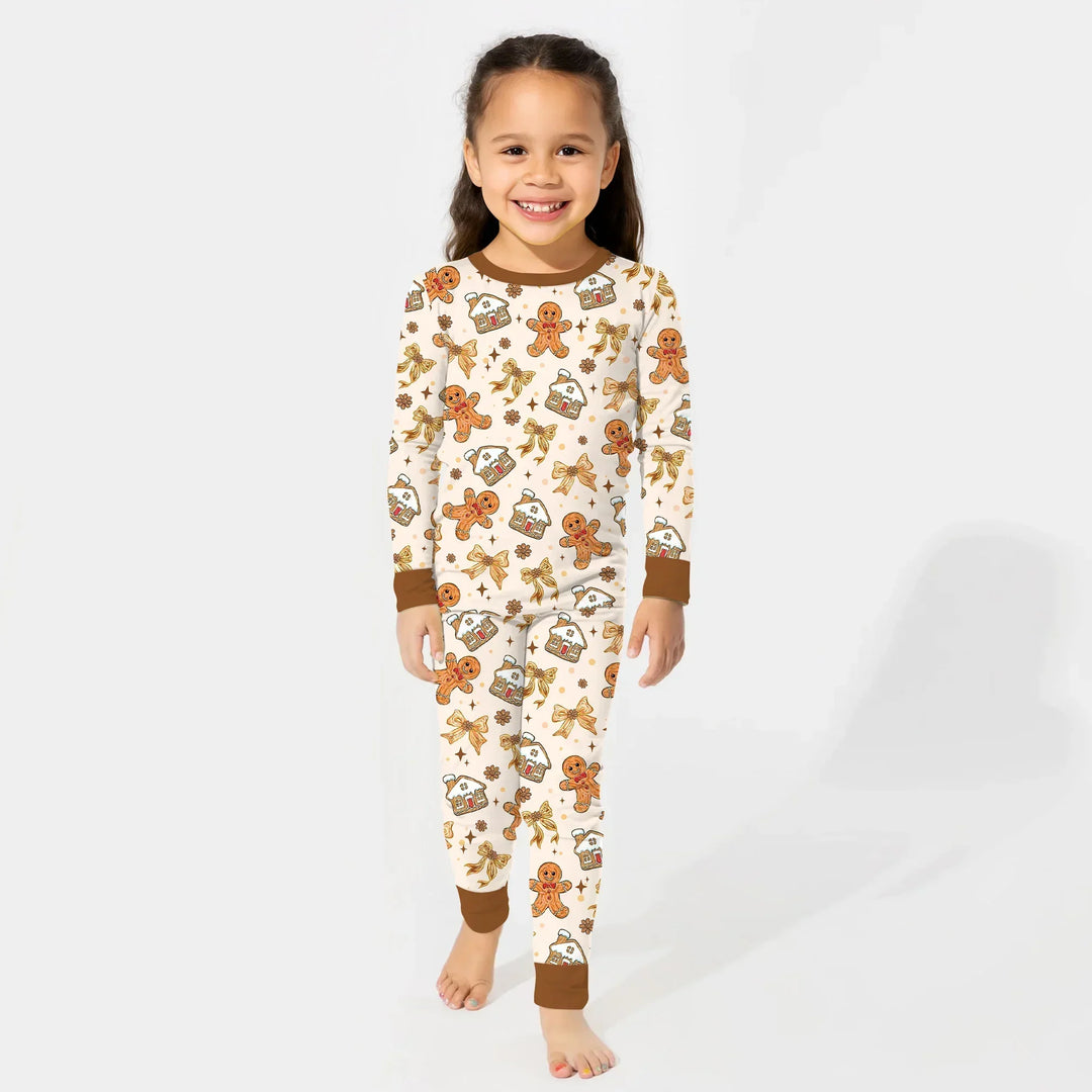 Brushstroke Gingerbread Two Piece Long Sleeve Pajama Set , Brushstroke Gingerbread Two Piece Long Sleeve Pajama Set - 12-18M
