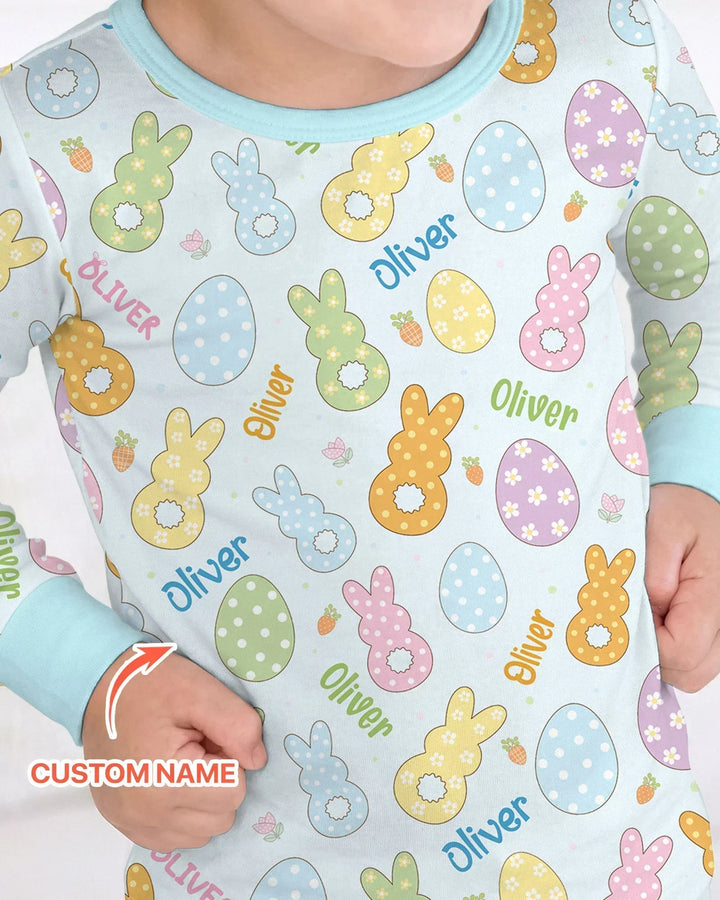 Custom Name Spring Pastel Easter Bamboo Two Piece Long Sleeve Pajama Set
