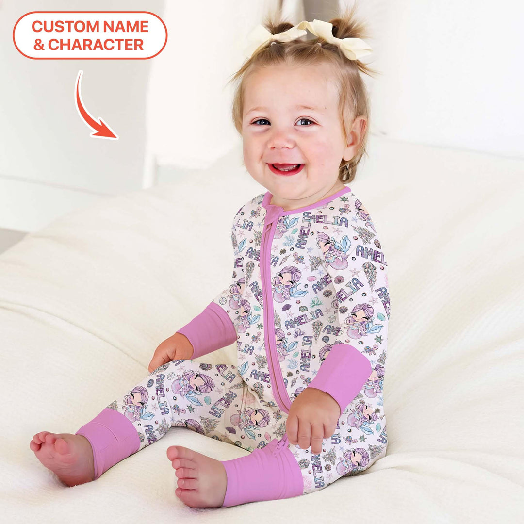 Custom Name Doodle Little Mermaid Bamboo Convertible Zippy