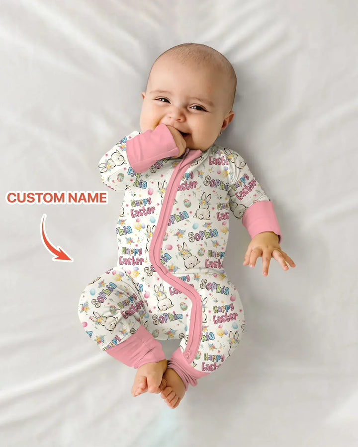 Personalized Happy Easter Bunny Bamboo Convertible Zippy