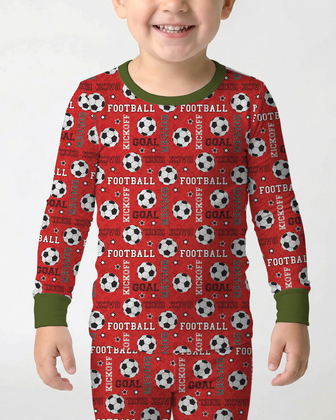 Red Soccer Ball Bamboo Two Piece Long Sleeve Pajama Set