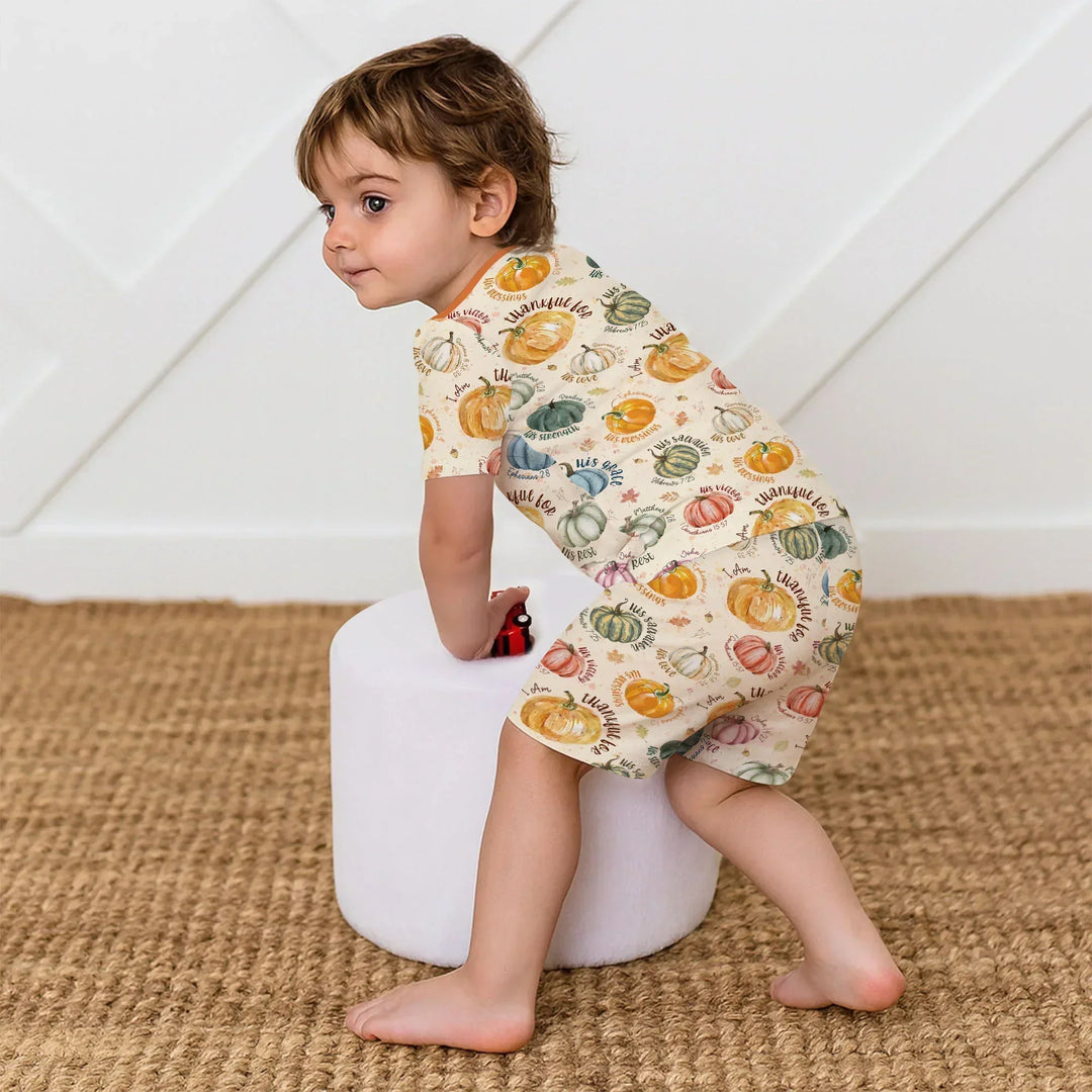 Christian Thanksgiving Two Piece Short Sleeve Shorts Pajama Set , Christian Thanksgiving Two Piece Short Sleeve Shorts Pajama Set - 12-18M / Chocolate Brown