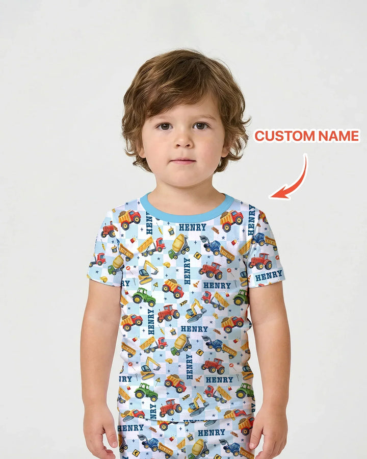 Under Construction Custom Name Bamboo Two Piece Short Sleeve Shorts Pajama Set