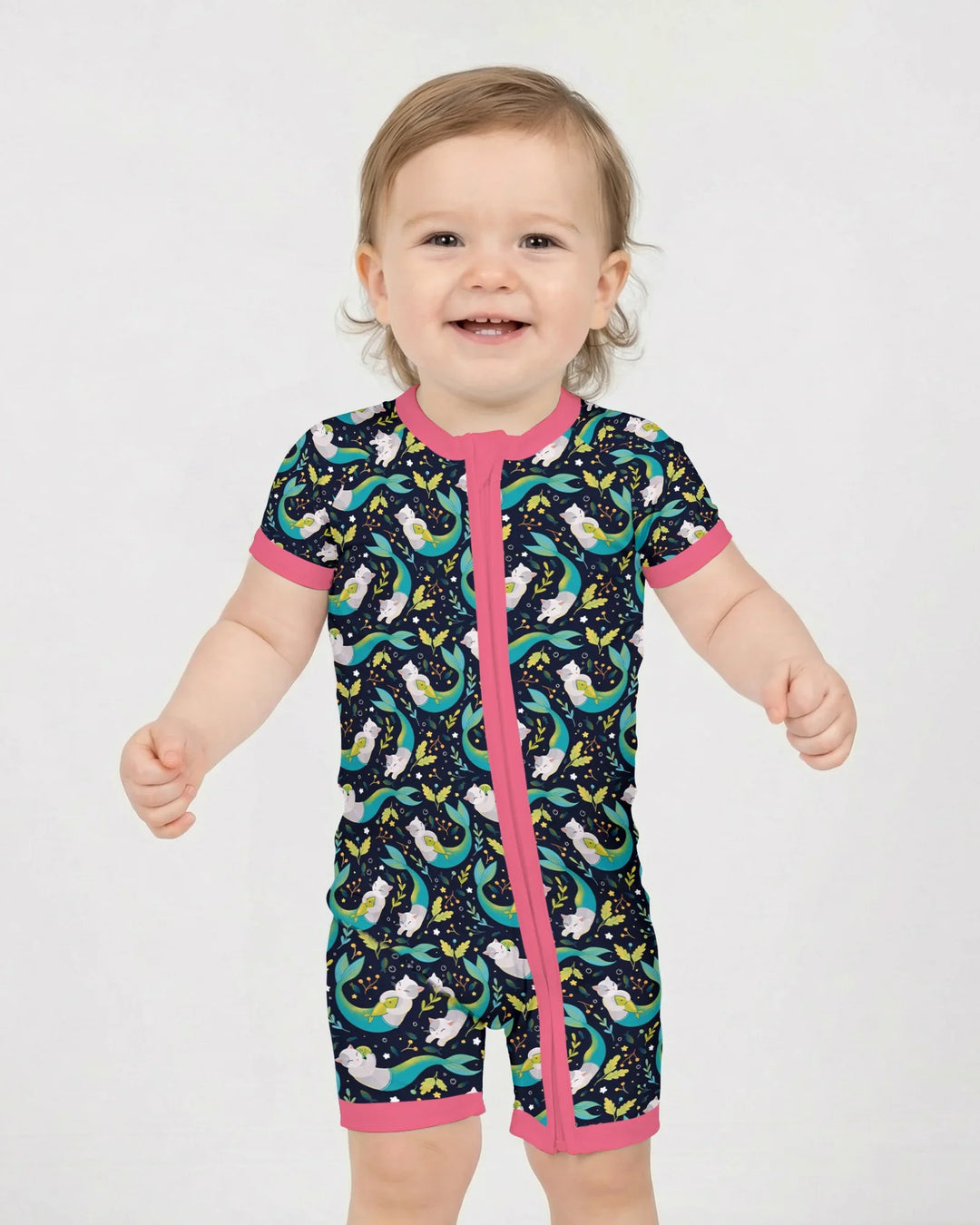 Midnight Mermaid Cats Bamboo Shorty Zippy