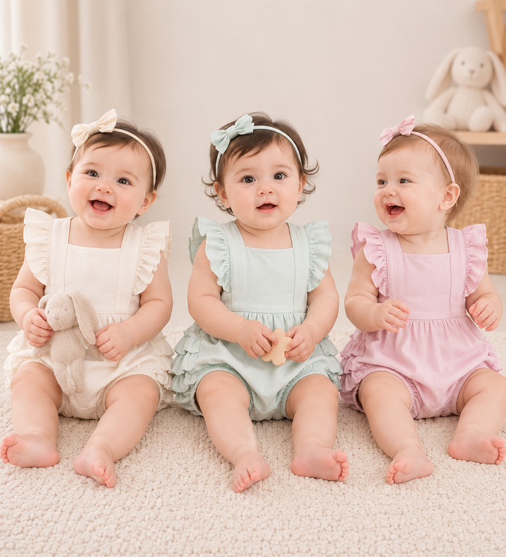 Solid Color Bamboo Sleeveless Ruffle Bubble Romper