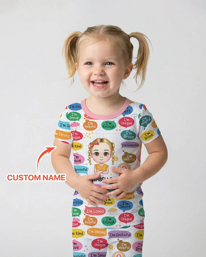 Personalized I'm Kind I'm Brave Bamboo Two Piece Short Sleeve Pajama Set