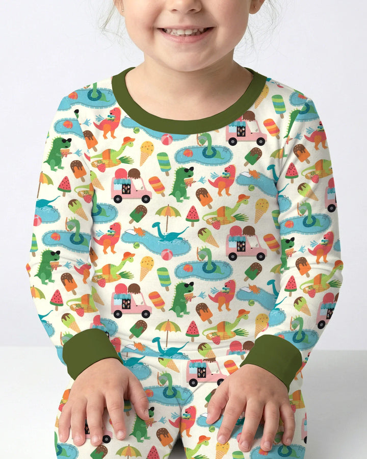 Dino Summer Splash Bamboo Two Piece Long Sleeve Pajama Set