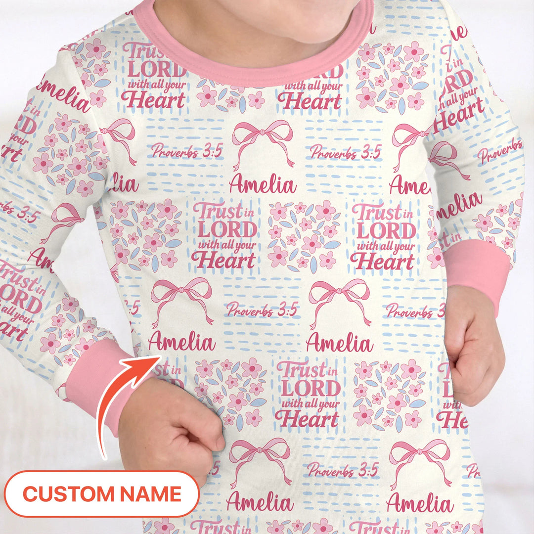 Trust The Lord With All Your Heart Custom Name Bamboo Two Piece Long Sleeve Pajama Set