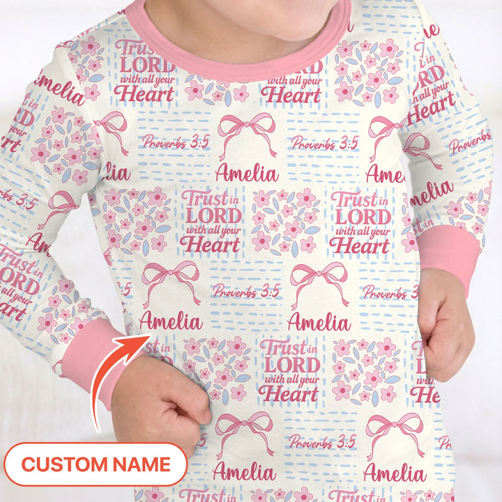 Trust The Lord With All Your Heart Custom Name Bamboo Two Piece Long Sleeve Pajama Set