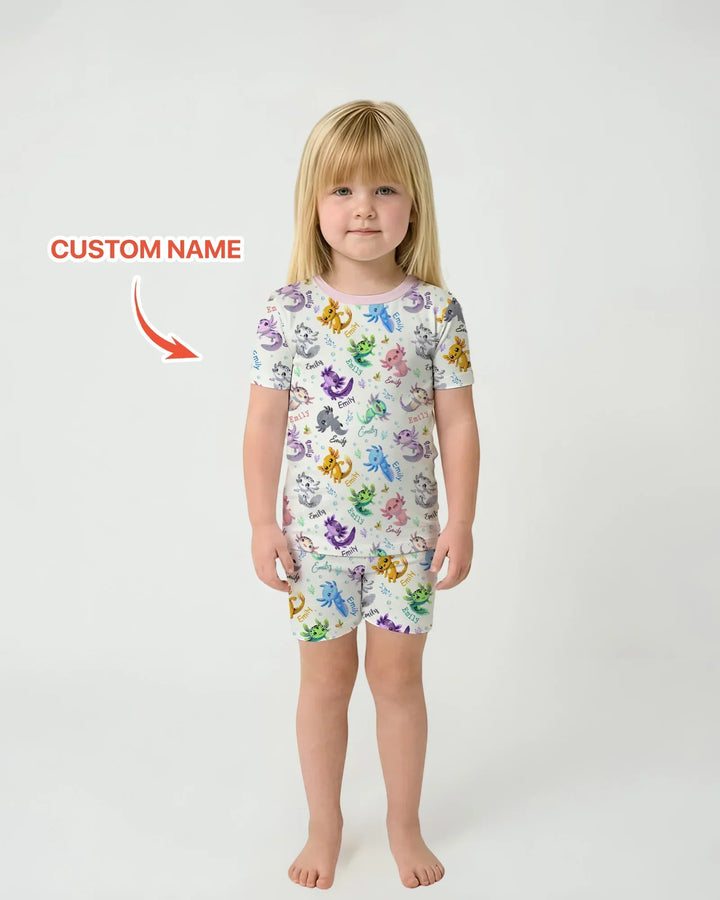 I Love You Axolotl Custom Name Bamboo Two Piece Short Sleeve Shorts Pajama Set