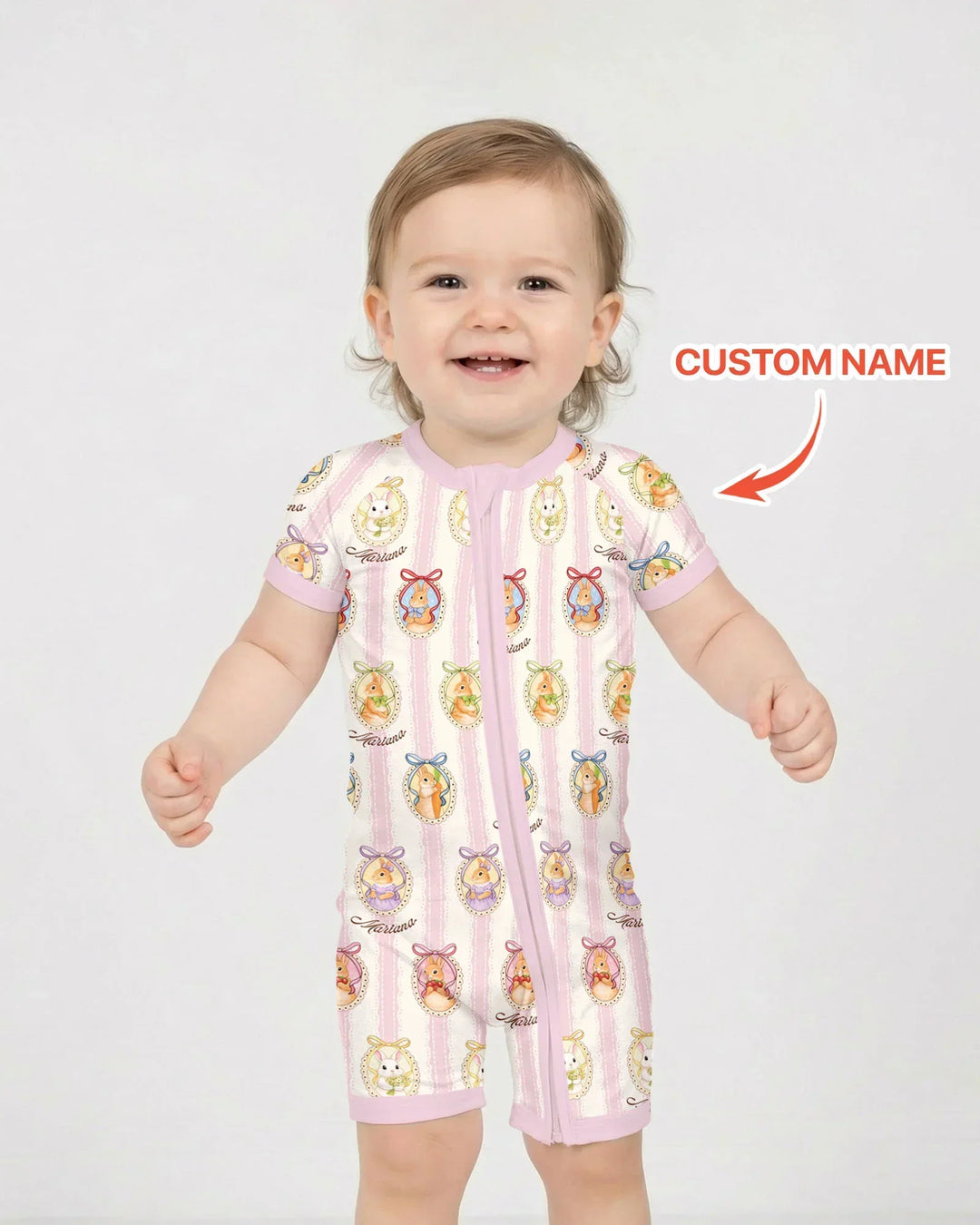 Custom Name Vintage Easter Bunny Bamboo Shorty Zippy