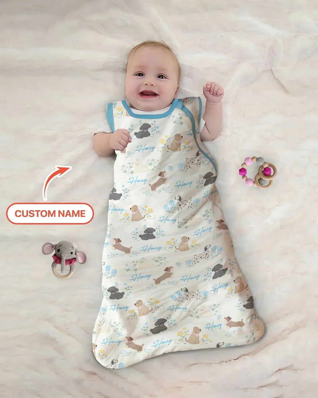 Custom Name Flower Dogs Bamboo Sleep Bag