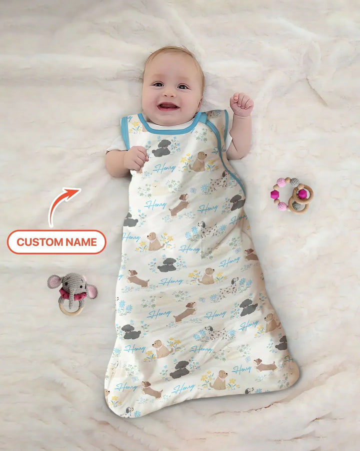 Custom Name Flower Dogs Bamboo Sleep Bag