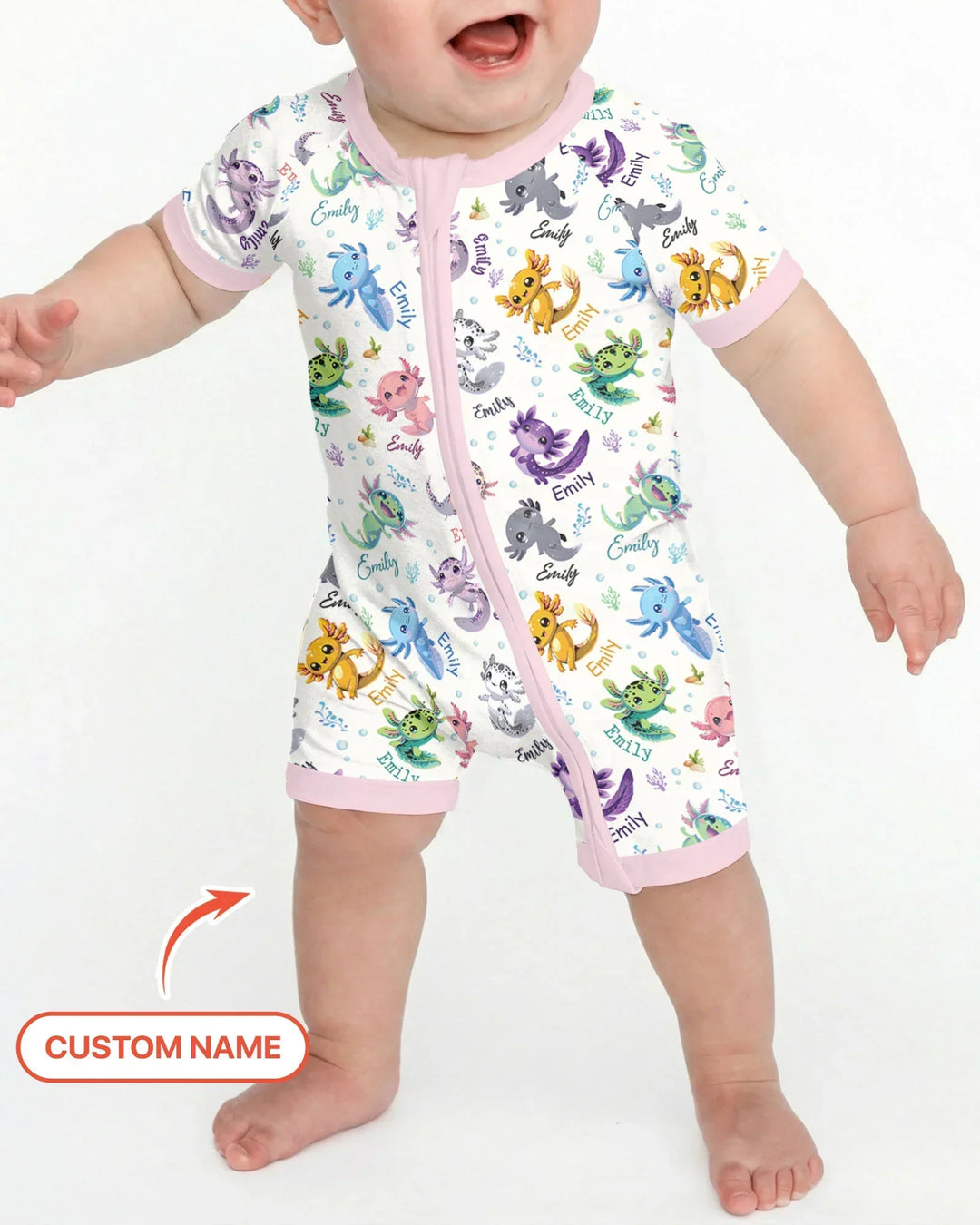 I Love You Axolotl Custom Name Bamboo Shorty Zippy