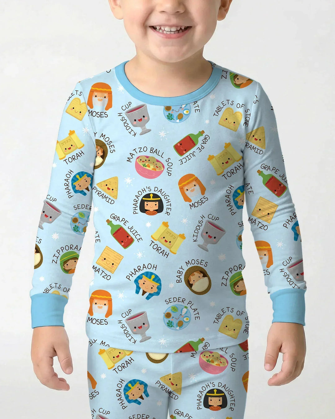 Cute Passover Characters Bamboo Two Piece Long Sleeve Pajama Set