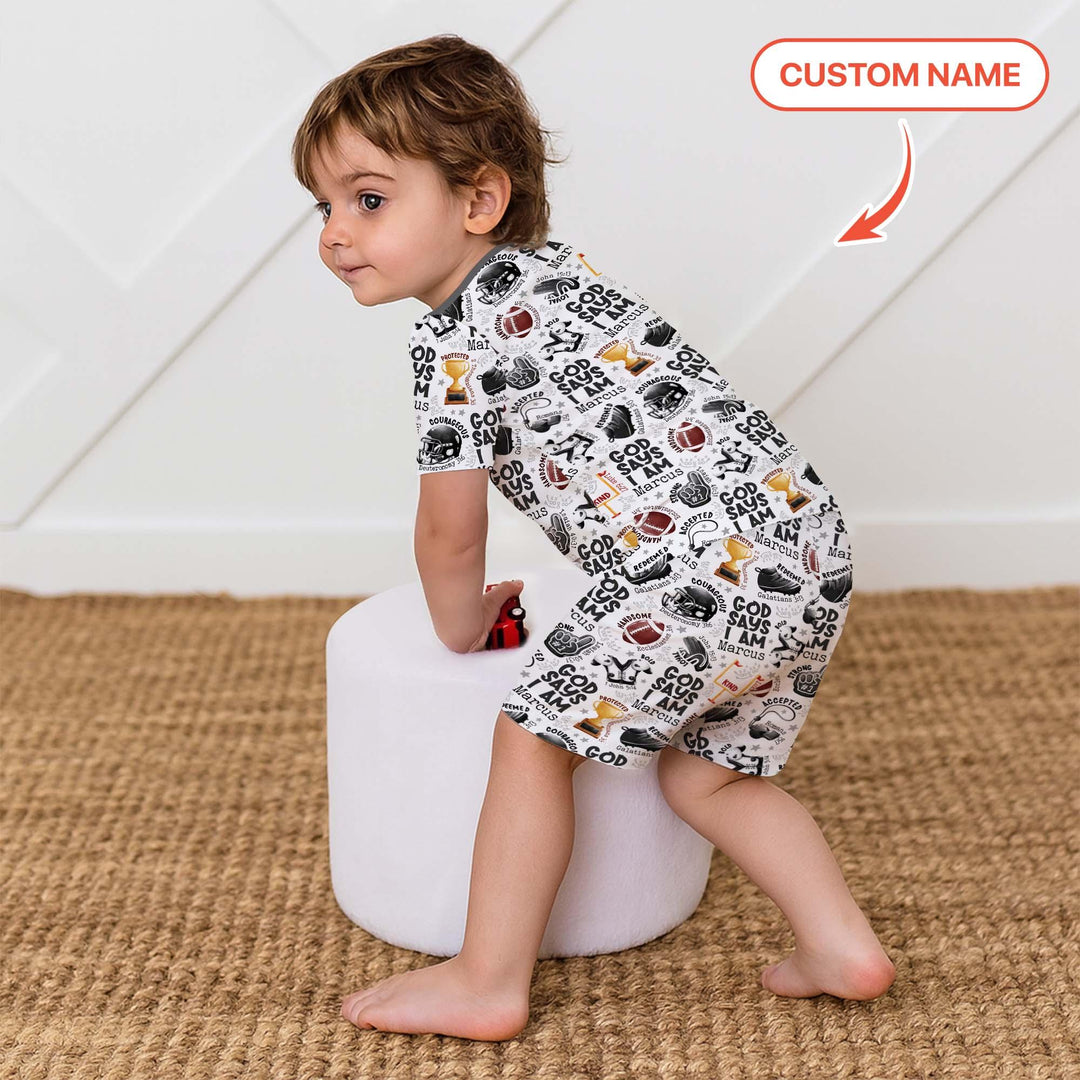 God Says I Am Touch Down Time Custom Name Bamboo Two Piece Short Sleeve Shorts Pajama Set