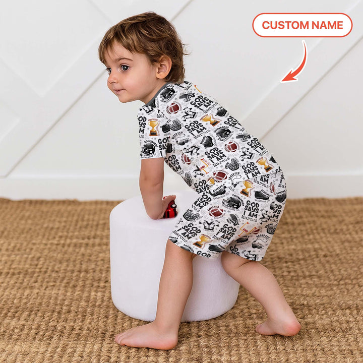 God Says I Am Touch Down Time Custom Name Bamboo Two Piece Short Sleeve Shorts Pajama Set