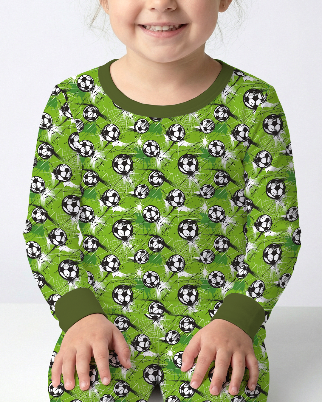 Green Soccer Energy Bamboo Two Piece Long Sleeve Pajama Set