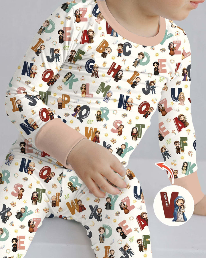 Catholic Saint ABCs Bamboo Two Piece Long Sleeve Pajama Set