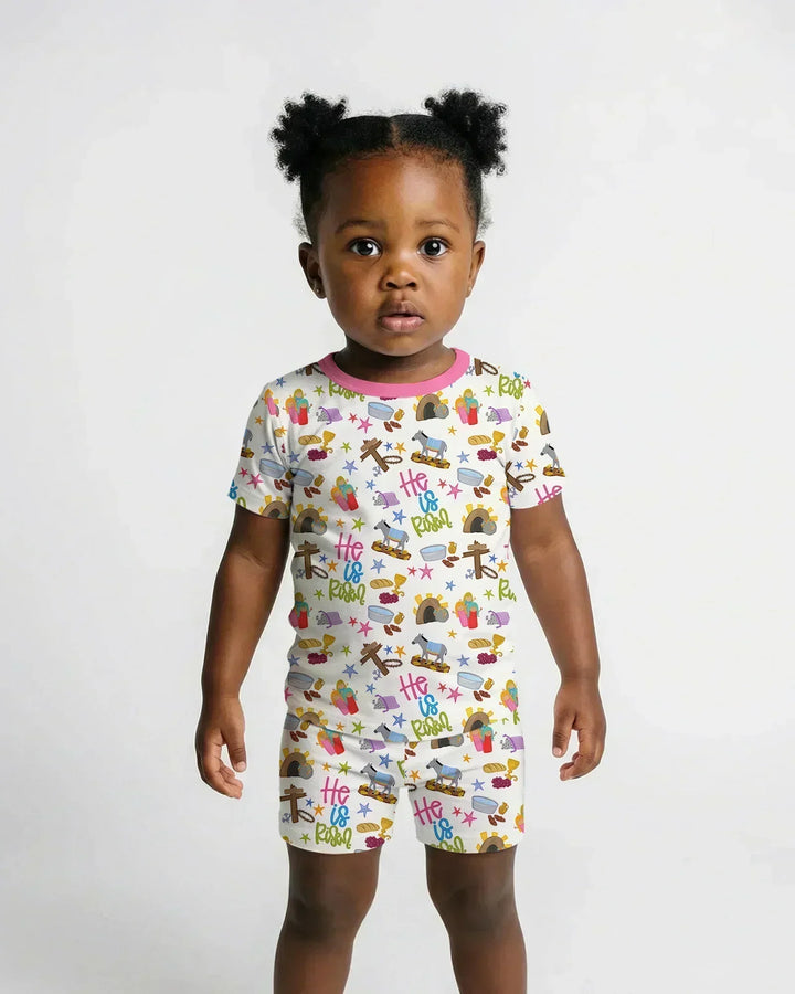 Bible Story Easter Family Matching Bamboo Two Piece Short Sleeve Shorts Pajama Set