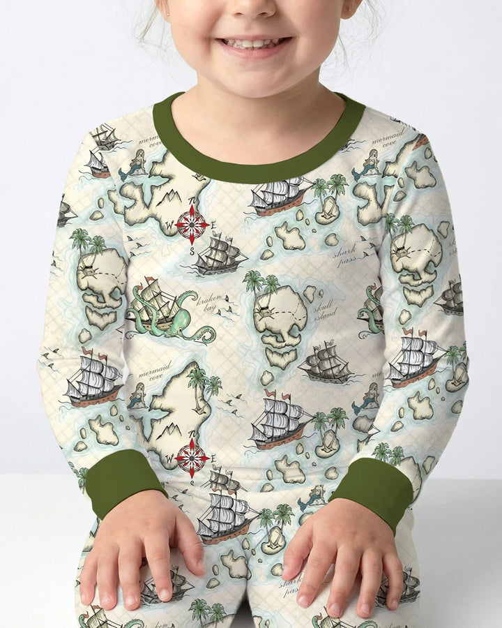 Pirate Treasure Map Quest  Bamboo Two Piece Long Sleeve Pajama Set