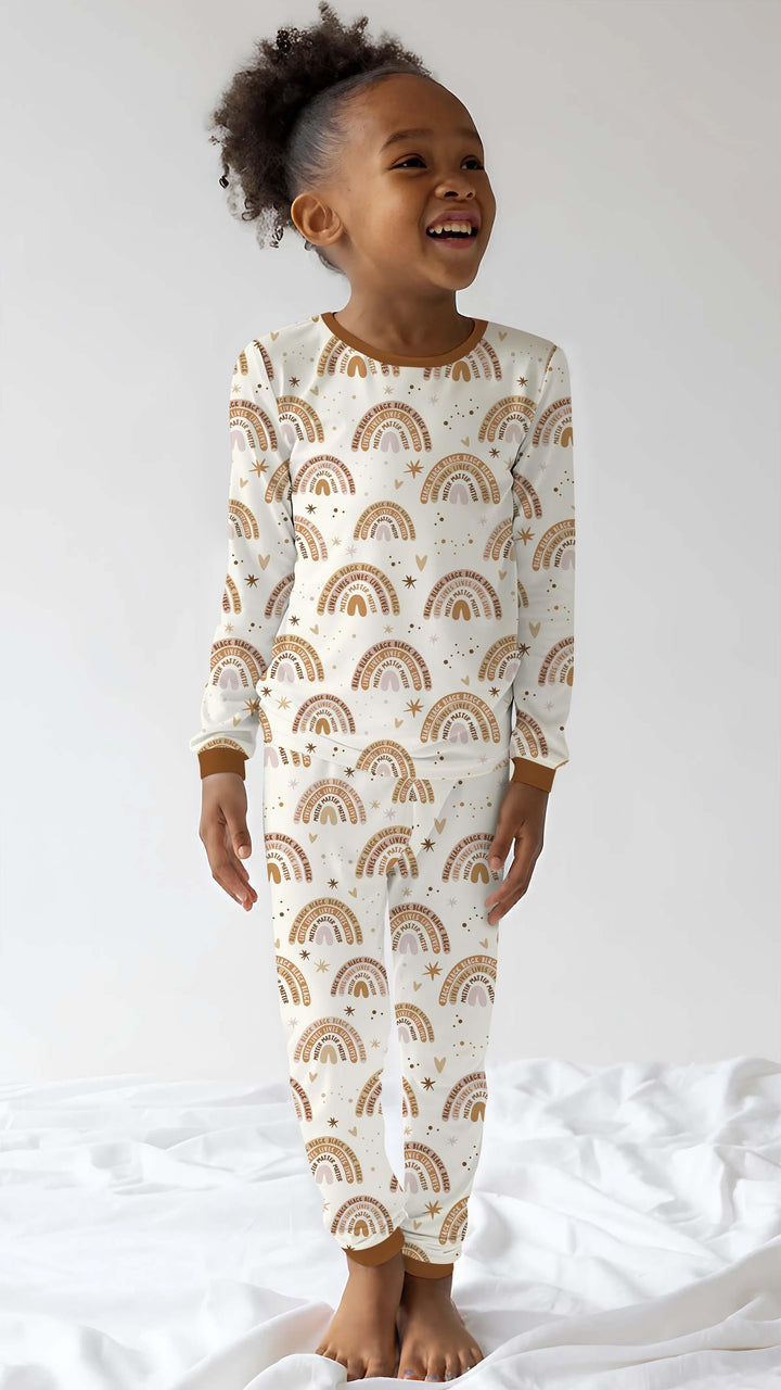 Back Lives Matter Rainbow Bamboo Two Piece Long Sleeve Pajama Set