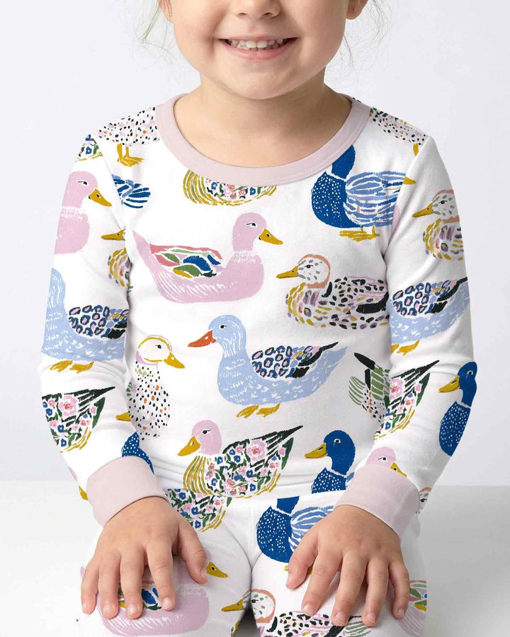 Whimsical Garden Ducks Bamboo Two Piece Long Sleeve Pajama Set