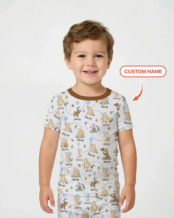Once Upon A Bear Custom Name Bamboo Two Piece Short Sleeve Pajama Set