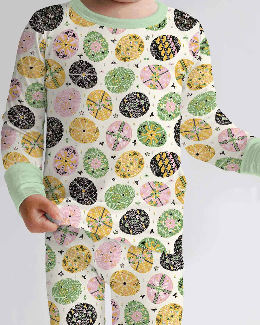 Pysanky Eggs Family Matching Bamboo Two Piece Long Sleeve Pajama Set