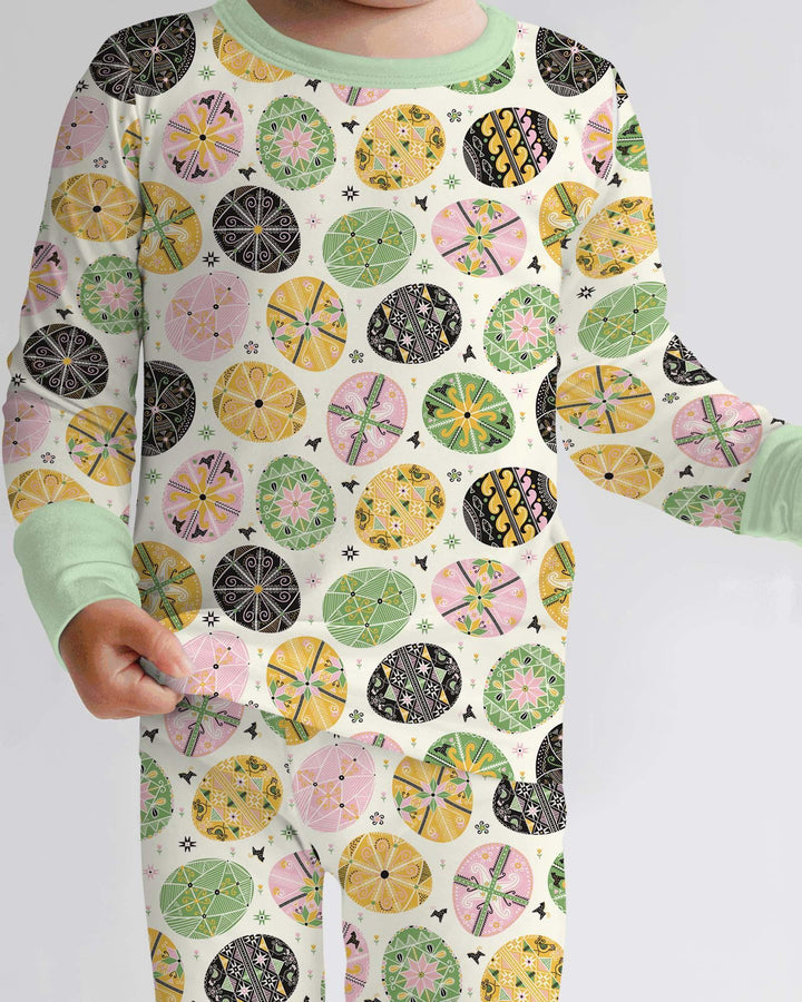 Pysanky Eggs Family Matching Bamboo Two Piece Long Sleeve Pajama Set